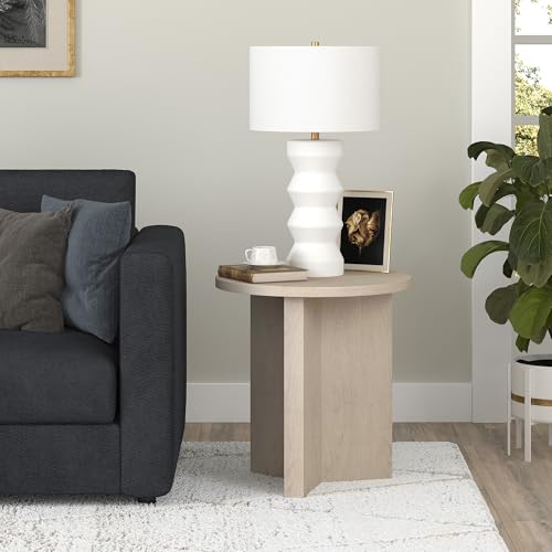 20-Inch Beech White Round Side Table - Scandinavian Nightstand or End Table