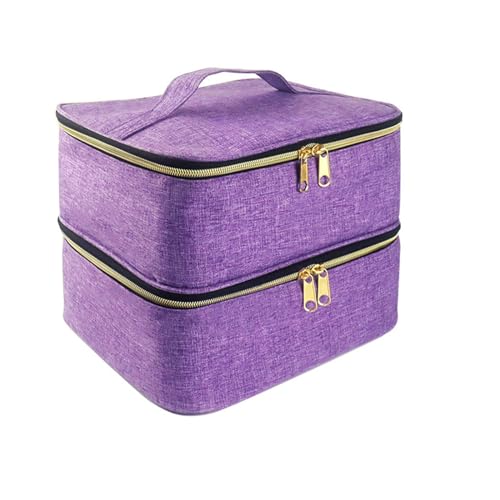 Meichoon Essentials Nail Polish Carrying Organizer 2 Layers Storage Holder Case with Adjustable Bottle Compartment 30 Bottles of Gel lamp and Manicure Tools Large Makeup Bag Travel Purple