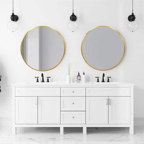 30 Inch Gold Round Mirror with Brushed Metal Frame - Wall Decor, HD Glass, Easy Install