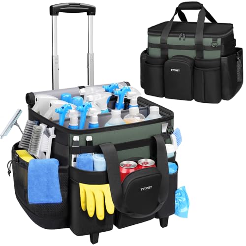 Ytonet Extra Large Black & Green Rolling Cleaning Caddy with Wheels & Insulated Compartment – Organizer & Trolley