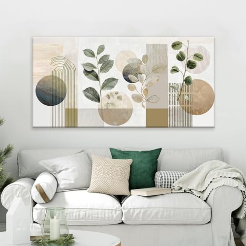 Green and White Boho Wall Art Canvas Set 24x48 Inches Mid Century Geometric