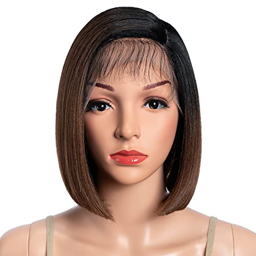 Ombre Brown Asymmetrical Bob Lace Front Wig with Baby Hair - Auburn 1B/30 Variant