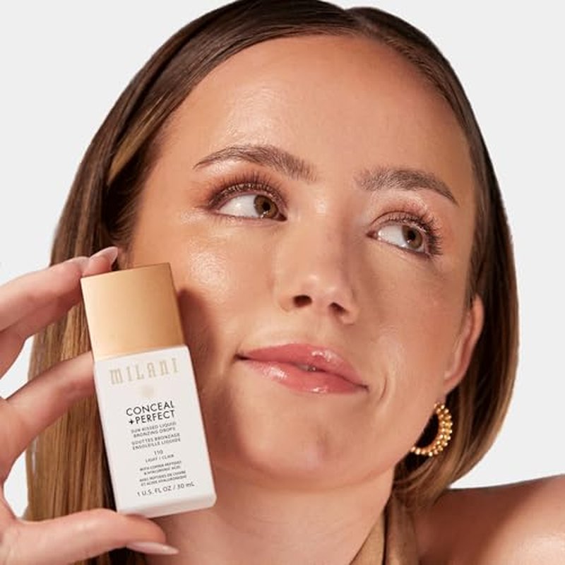 Milani Bronzer- Sun Kiss Bronzing Drops, Conceal + Perfect Liquid Bronzer for Sheer, Weightless Coverage & Hydration enriched with Peptides & Tripeptides - Light