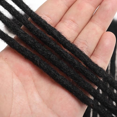 4 Inch Human Hair Dreadlock Extensions - 20 Strands, 0.4cm Thickness, Natural Black - Handmade, Dyed & Curled Ready for Styling