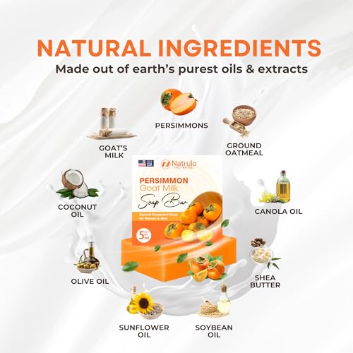 Persimmon Soap Bar for Body Odor Control ? Purifying Deodorizing Body Wash with Goat Milk for Eliminating Body Odor ? Great for Skin Brightening, Natural Deodorant Soap for Men & Women
