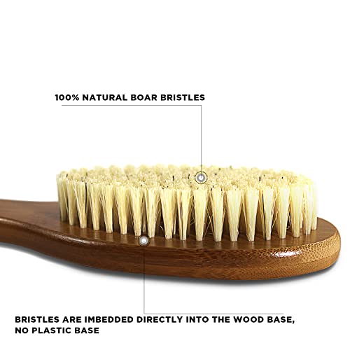 ICANdOIT 17.71 Inch Natural Boar Bristle Bath Brush with Pumice Set - Long Bent Handle, Anti-Slip Grip, 4 Pack
