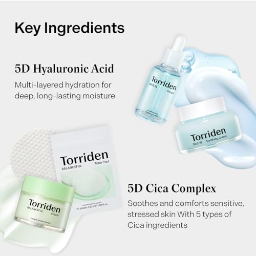 Korean Skincare Set with Hydrating Serum, Soothing Cream & Toner Pads