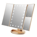 WEILY Gold Makeup Mirror with 21 LED Lights, 2X/3X Magnification, Tri-Fold, 180° Rotation, USB/Battery Power - 3.2"L x 7.5"W