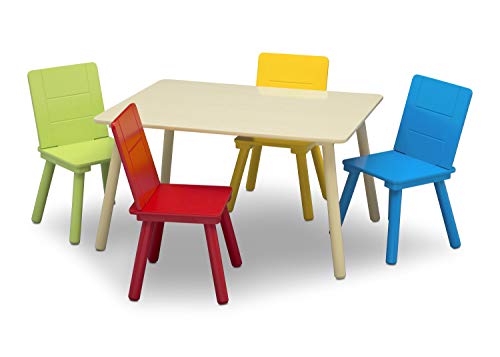 Kids Table and Chair Set with 4 Chairs - Natural and Primary Colors