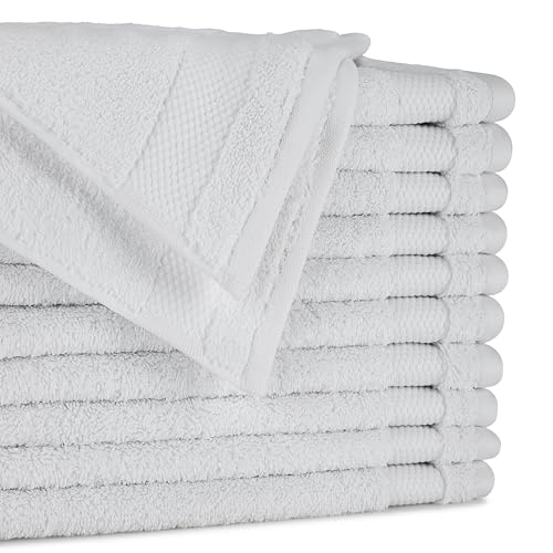 BIOWEAVES 100% Organic Cotton 700 GSM Plush Washcloths 13" x 13" GOTS Certified - White, Pack of 12