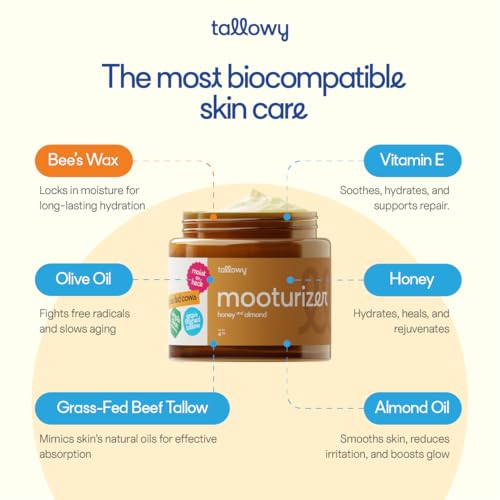 Grass-Fed Beef Tallow Balm for Skin - Honey Almond, 4 oz - Soothes Eczema & Sensitive Skin