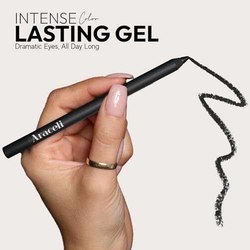 Araceli Beauty Gel Pencil Eyeliner - Water Resistant, Long-Lasting, Smudge-Proof Creamy Formula for Precision Lining - Hypoallergenic, Bold Eyeliner Gel Pencil - Safe for Sensitive Eyes (Black)