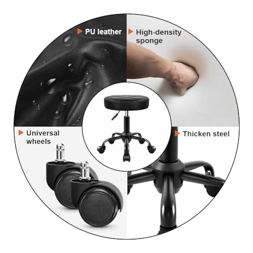 Adjustable PU Leather Rolling Stool Chair for Salon Spa & Home Black