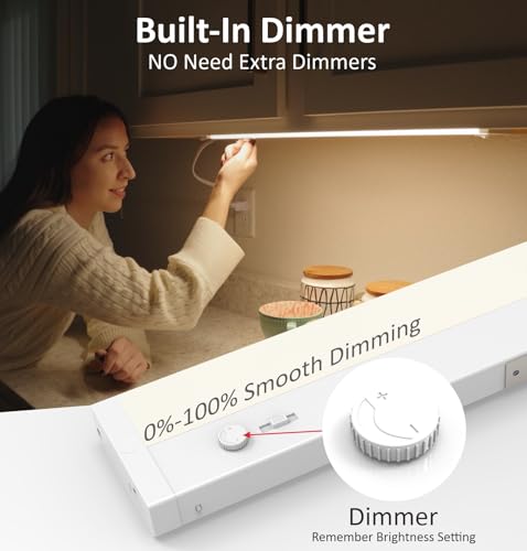 Leetdud 24 Inch White Under Cabinet LED Lights with Dimmer, Linkable & Hardwired