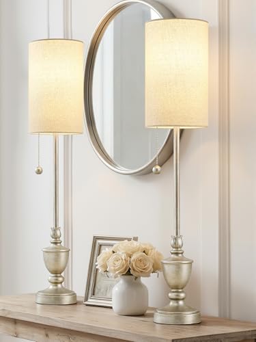 EJIAXIN Set of 2 Buffet Table Lamps 28" Tall Slim Brushed Nickel Resin Finish