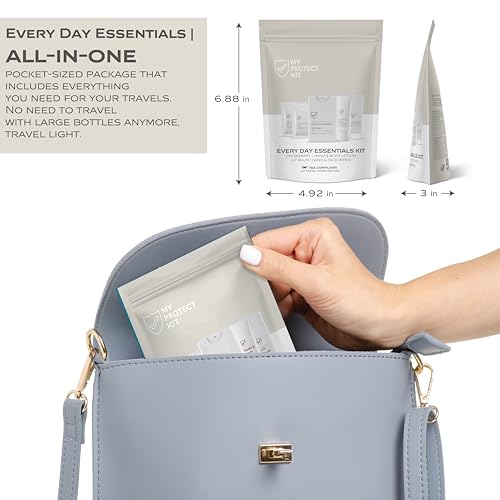 8-Piece TSA-Approved Travel Toiletries Essential Kit | Personal Hygiene Kit with Deodorant, Lotion, Lip Balm & Face Wipes | Travel Size for Airplane, Gym, Hotel, Airbnb, Camping- My Protect Kit