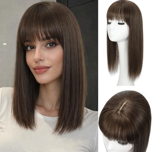 Sakuraaa Brown 14-Inch Wavy Hair Topper for Thinning Hair Women