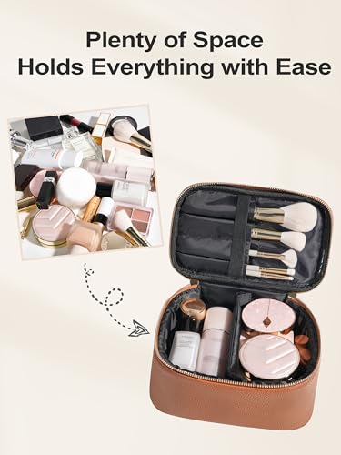 Camdeez Brown Travel Makeup Bag Organizer for Women, Portable Cosmetic Case