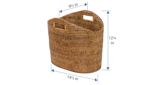 Oval Rattan Magazine Rack - Natural Woven Organizer for Living Room or Office