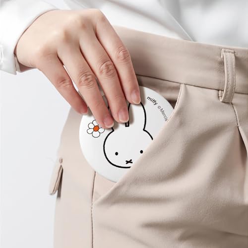 Miffy Handheld LED Makeup Mirror, Foldable 2-Side 1x/10x Magnification,Pocket Small Lighted Mirror for Travel, Rabbit Shape (Pure White)