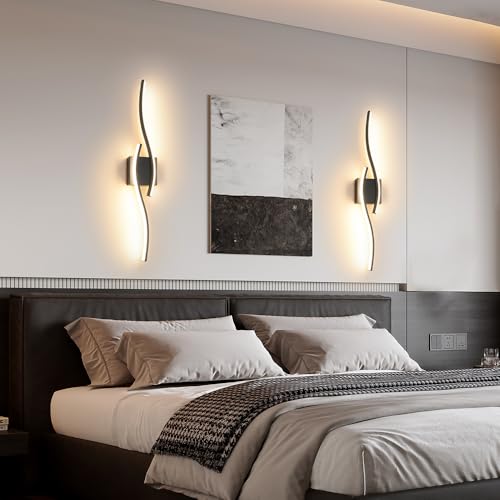 Daunton 27.5in Modern Hardwired LED Wall Sconce Set of 2 with Remote, Dimmable, Timer & Memory
