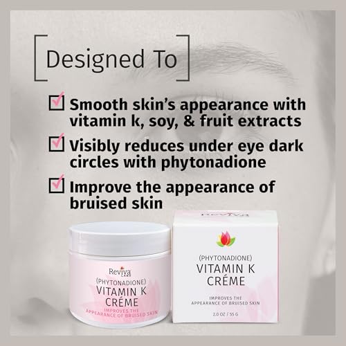 Reviva Labs Vitamin K Cr?me for Bruising, Under-Eye Dark Circles, and Wrinkles with Soybean Oil and Natural Fruit Extracts - 2 Oz, for Skin and Face
