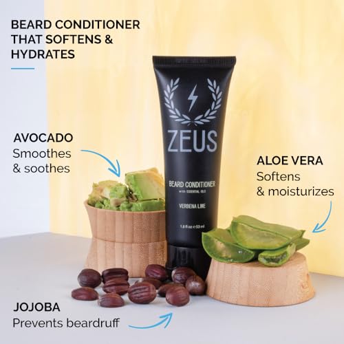 ZEUS Travel Beard Shampoo & Conditioner Combo for Men, Grooming Set with Green Tea & Essential Oils, Softens, Hydrates & Moisturizes Facial Hair (Made in USA) Sandalwood