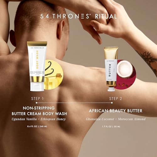 For Him Set, Non-Stripping Butter Cream Body Wash Ugandan Vanilla + Ethiopian Honey, African Beauty Butter Ghanaian Coconut + Moroccan Almond, Shea Butter, Dry Skin Support, Body Wash