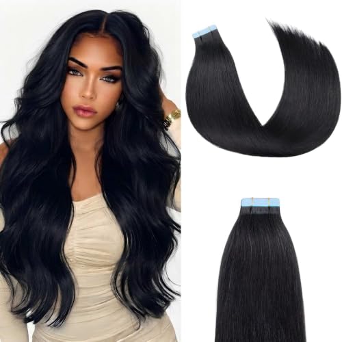 Invisible Tape-In Hair Extensions 18 Inch Straight Human Hair Black