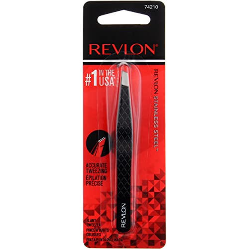 Revlon Expert Slant Tip Tweezers - Precision Stainless Steel, Non-Slip Grip, Pack of 5