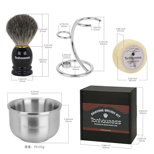 Badger Hair Shaving Brush Kit with Soap and Stand - 4-in-1 Men’s Grooming Set