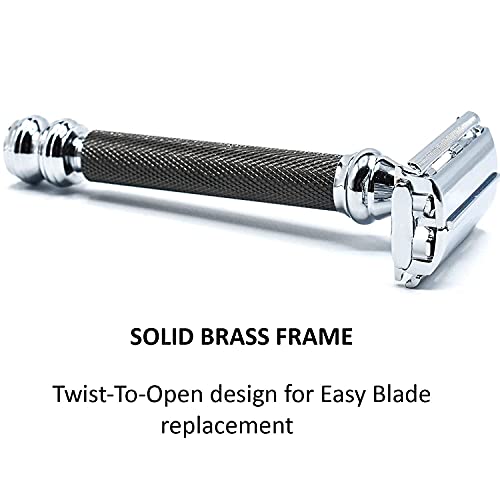 Double Edge Safety Razor with Gunmetal Finish & Long Handle – Wet Shaving Tool