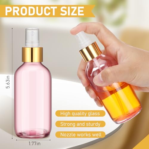 Maxcheck 50 Pieces 4oz Small Glass Spray Bottles for Essential Oil Empty Spray Mist Bottle Empty Fine Mist and Refillable Mister Refillable Liquid Containers for Perfumes, Cleaning(Pink, Gold)