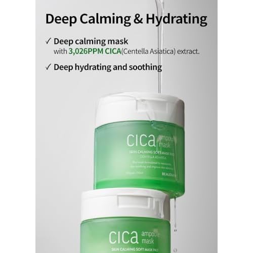 BEAUDIANI CICA Ampoule Mask Pads (Spot Mask) ? Round Pre-Soaked Calming Pads with 3,026 PPM Centella Asiatica, 5-Hyaluronic Acid & Peptide Complex, Low-Irritation Tested, 100 Pads / 150ml