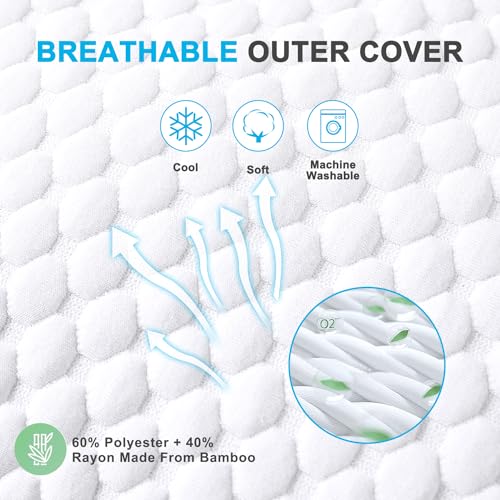 King Size Shredded Memory Foam Bed Pillows Set of 4 - Adjustable Support, Cooling Cover