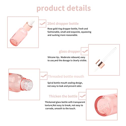 20Pcs 20ml Pink Glass Dropper Bottles - Refillable Travel Perfume & Essential Oil Containers