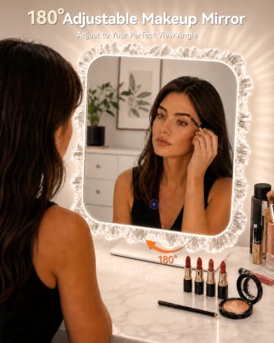 LED Makeup Mirror with Lights - 18.1 x 13.4 Crystal Frame, Dimmable, Touch Control - Galental Variation of THIS listing