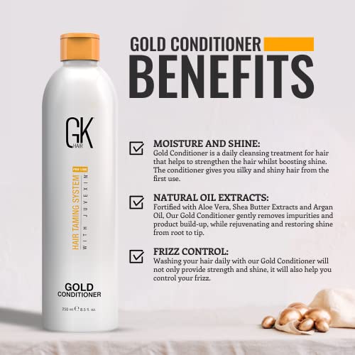 GK HAIR Global Keratin Gold Conditioner (8.5 Fl Oz/250ml) Hair Moisturizing Shine and Protection With Argan Oil, Shea Butter, Natural Oils All Hair Types