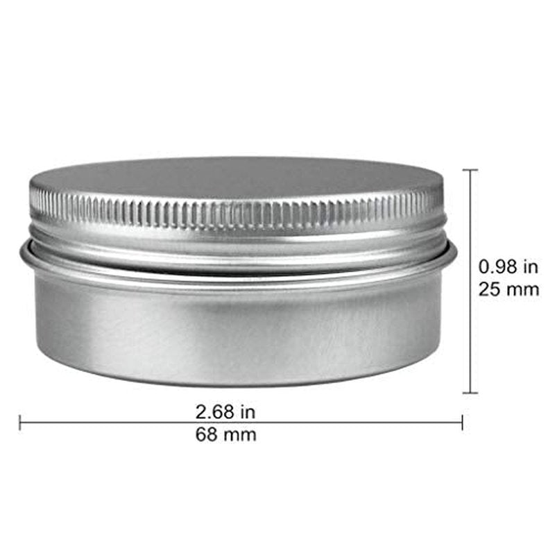 48 Pack (2 Oz/60ml) Screw Top Round Aluminum Tin Cans, Rust-Resistant Metal Tin Storage Jar Containers with Screw Cap for Lip Balm, Cosmetic, Candles Salve Make Up Eye Shadow Powder Candy Tea (Silver)
