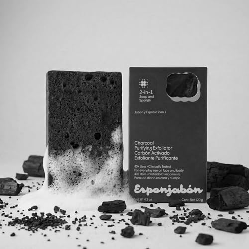 Pearl and Charcoal Soap Sponges - Reusable Shower Scrubbers for Face, Body & Feet - Fresh Scent (4-Pack)