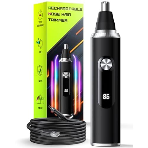 Nose Hair Trimmer for Men and Women, USB Rechargeable Electric Facial and Ear Hair Remover with LED Display, Dual-Edge Blades for Smooth, Painless Eyebrow Grooming (Black)