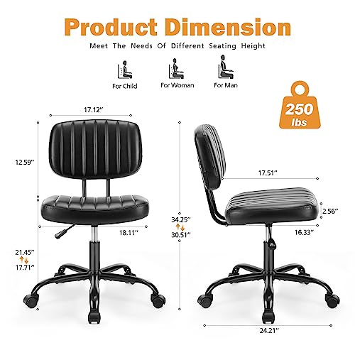 Sweetcrispy Small Office Desk Chair with Lumbar Support - Dark Black