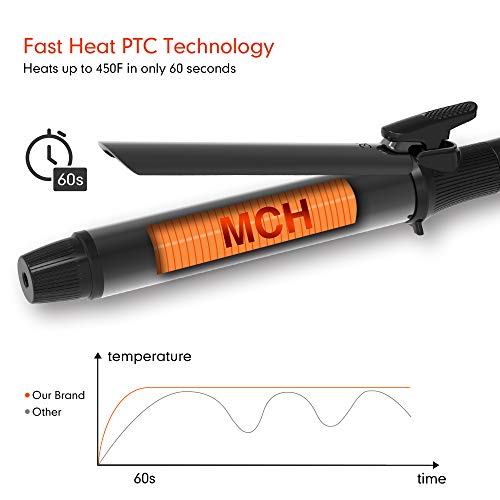 Black 1.25 Inch Curling Iron with Tourmaline Ceramic Barrel - Up to 450°F, Dual Voltage, Auto Off, Travel Ready