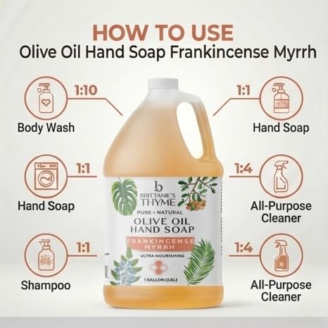 Brittanie's Pure Organic Castile Liquid Soap Refill Frankincense 128oz - Vegan & Eco-Friendly