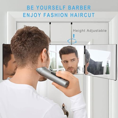 Kirli 3 Way Mirror for Self Hair Cutting ? 360¡Æ with LED Lighting, Portable Trifold Mirror to See Back of Head, Adjustable Hooks, Ideal for Men & Women Styling (Black)