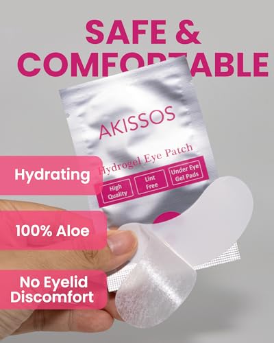 Akissos White Hydrogel Eye Pads for Lash Extensions 100 Pairs Ultra Thin & Secure Adhesion