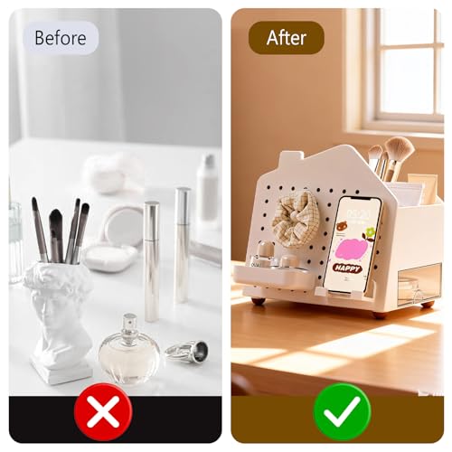 Makeup Organizer with Compartments and Drawer, Cosmetic Storage for Dresser, Vanity, and Bathroom Countertop, Skincare and Perfume Organizer