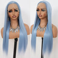 Ice Blue Lace Front Wig 24 Inch Long Straight Synthetic Hair for Women - Glueless, Natural Hairline