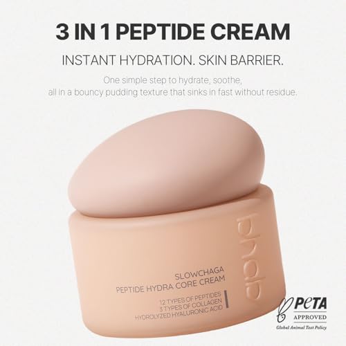 BHAB SLOWCHAGA Peptide Hydra Core Cream with Peptides Collagen Niacinamide Hyaluronic Acid Ceramide Panthenol - Barrier Repair Moisturizer for Dry Sensitive Skin, Korean Skin Care 2.7 fl oz (80 ml)
