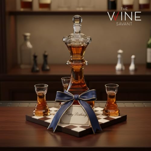 Chess Decanter Set with Queen Whiskey & Wine Decanter & 4 Rook Shot Glasses